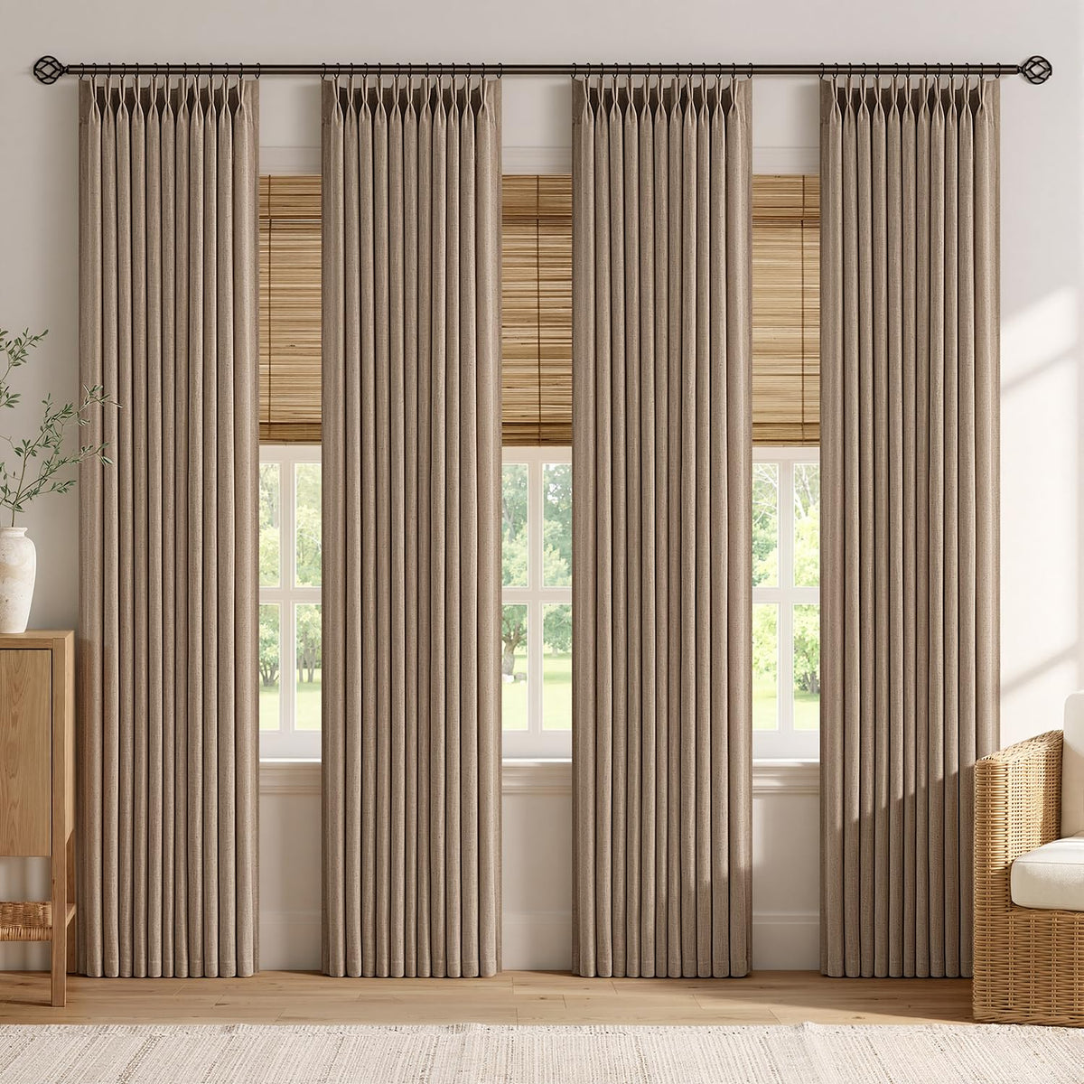 Pinch Pleated Linen Curtains with Light Filtering
