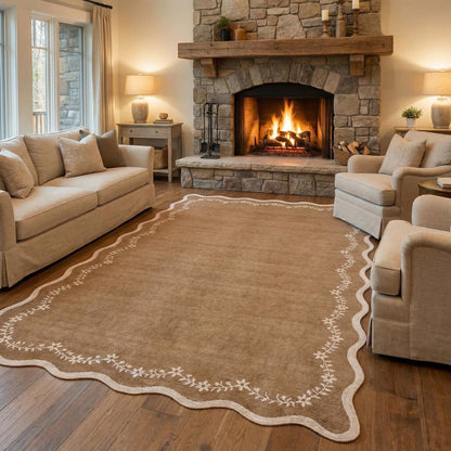 Scalloped Washable Area Rug with Non-Slip Backing