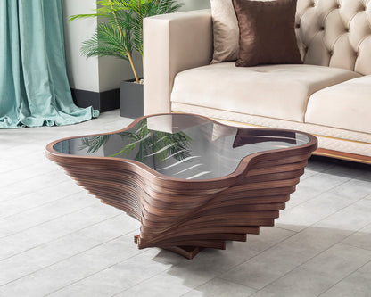 Natural Walnut Coffee Table with Glass Top