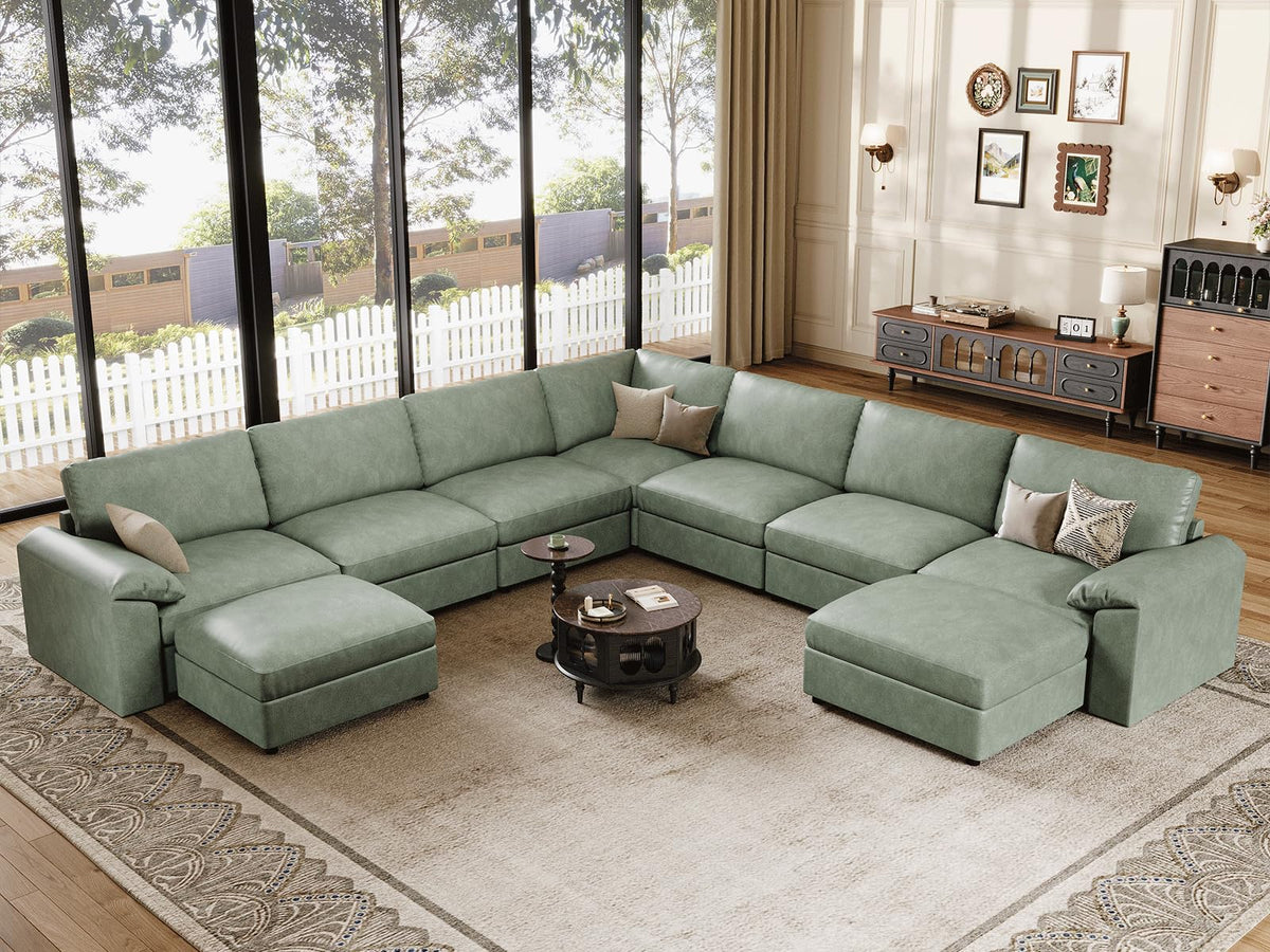 Faux Leather Modular Sectional Sofa for Large Spaces