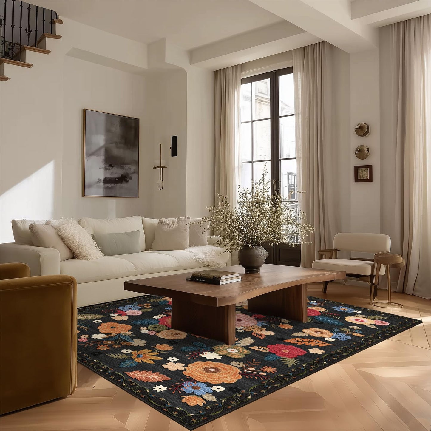 Washable Vintage Runner Rug with Non-Slip Backing