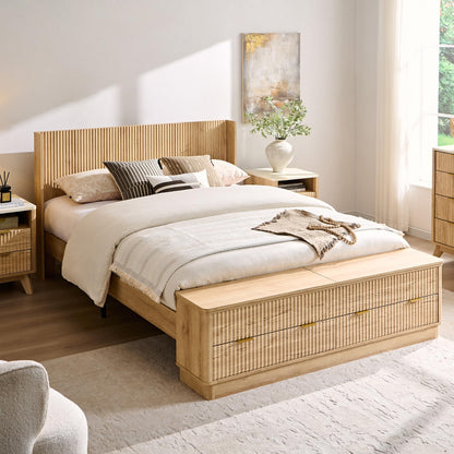 Fluted Platform Bed with Wingback Storage Headboard