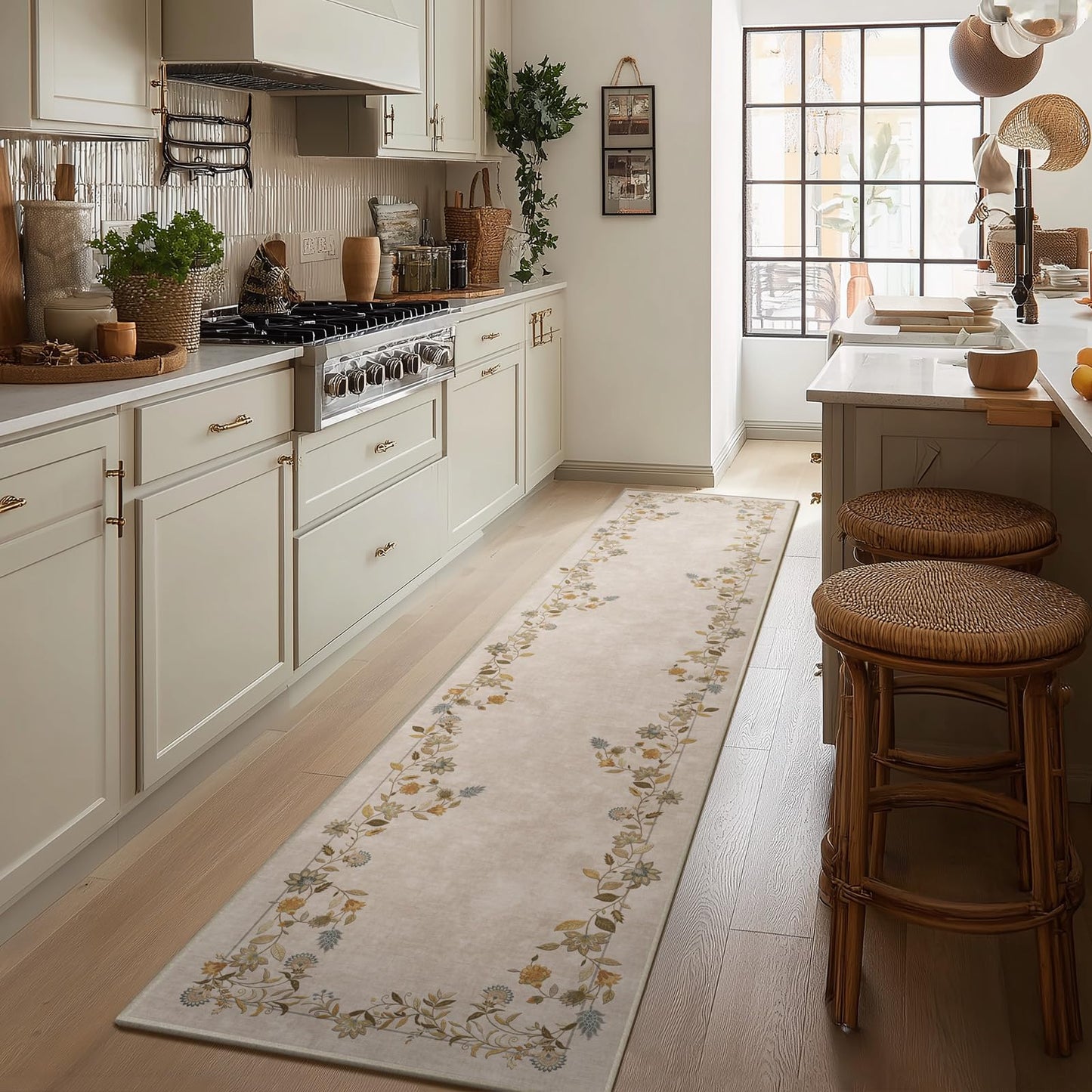 Washable Vintage Runner Rug with Non-Slip Backing