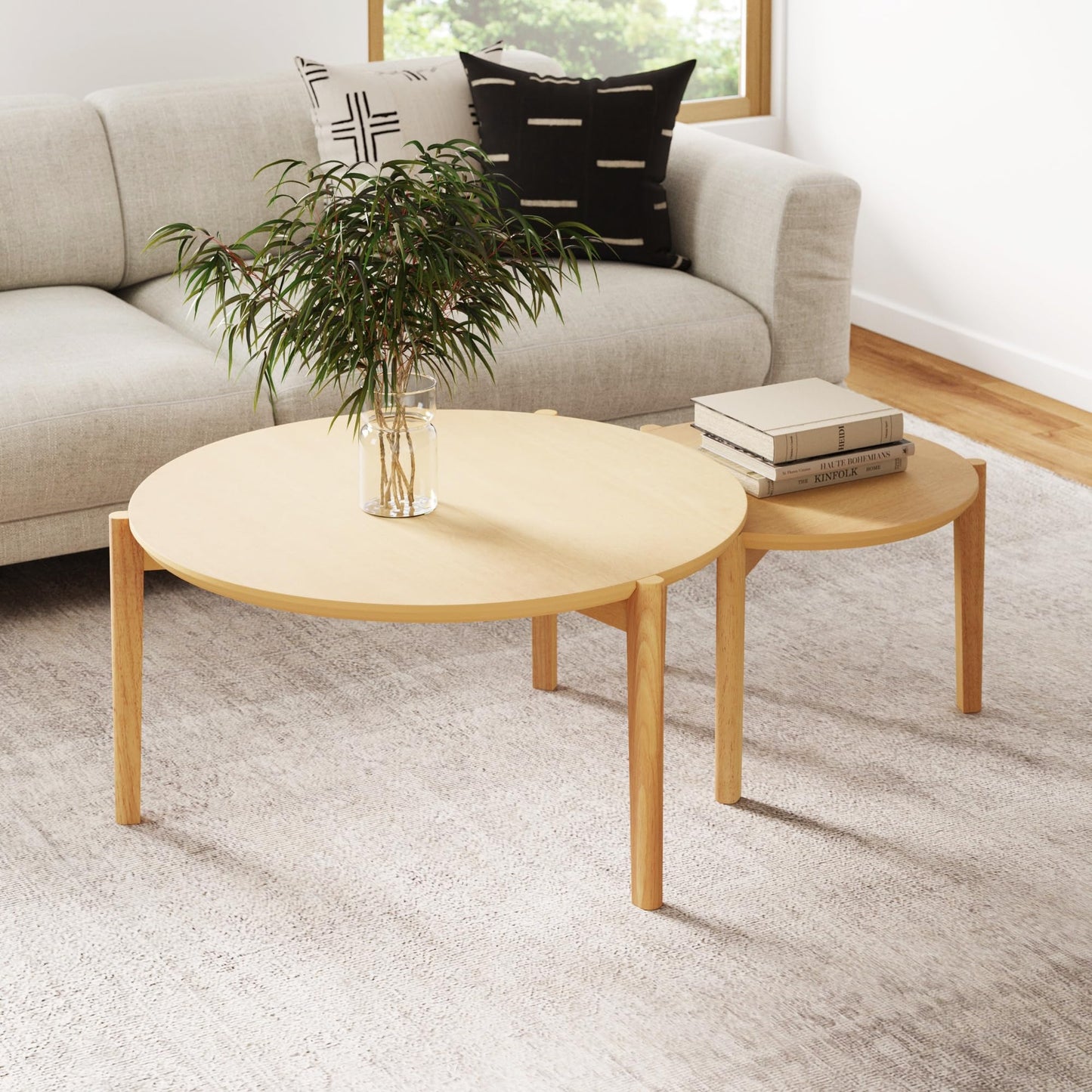 Round Nesting Coffee Table Set with Metal Frame