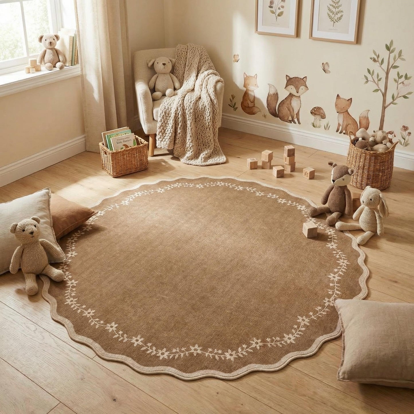 Scalloped Washable Area Rug with Non-Slip Backing
