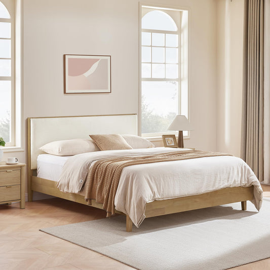 Boucle Upholstered Platform Bed with Headboard