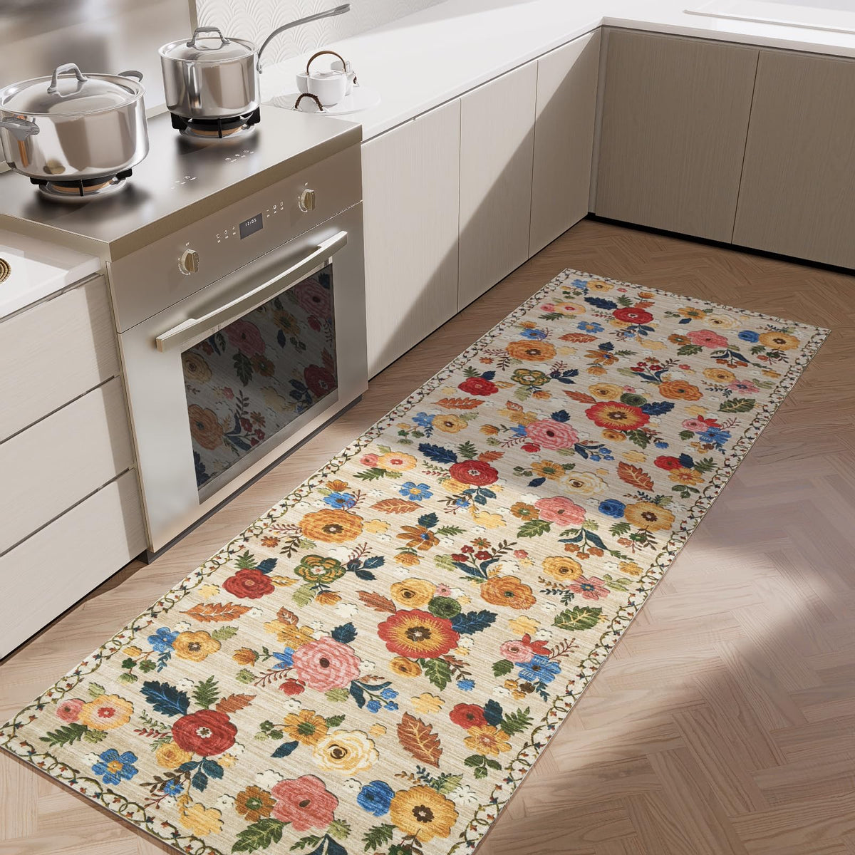 Washable Vintage Runner Rug with Non-Slip Backing