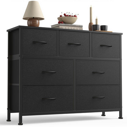 7-Drawer Fabric Dresser with Wood Top and Steel Frame