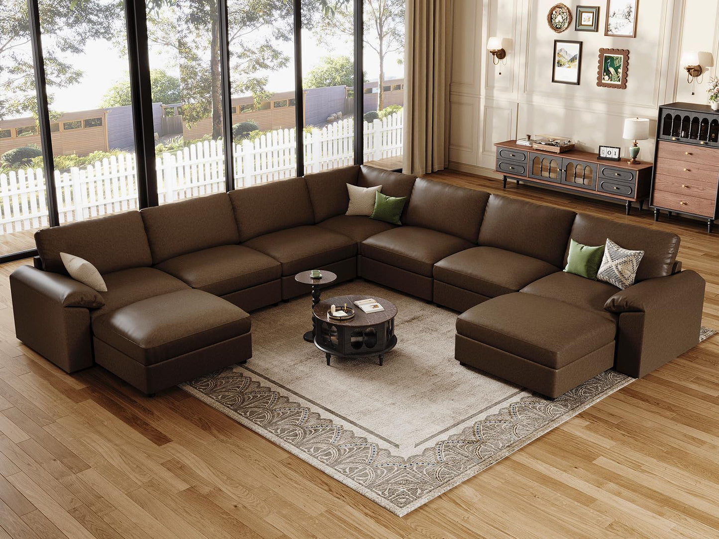 Faux Leather Modular Sectional Sofa for Large Spaces