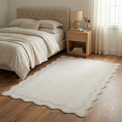Scalloped Washable Area Rug with Non-Slip Backing