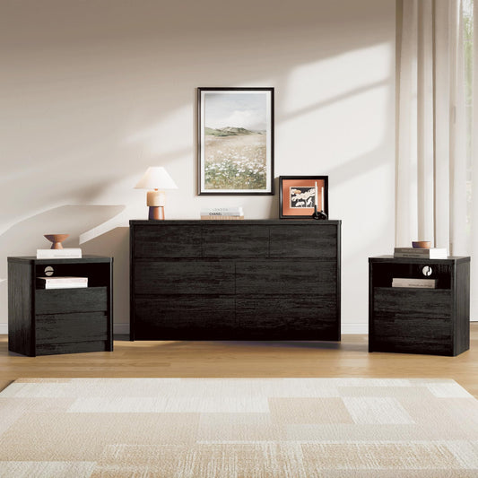 Modern 9-Drawer Bedroom Set with Matching Nightstands