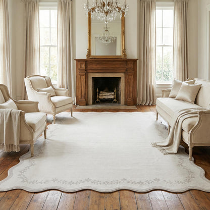 Scalloped Washable Area Rug with Non-Slip Backing