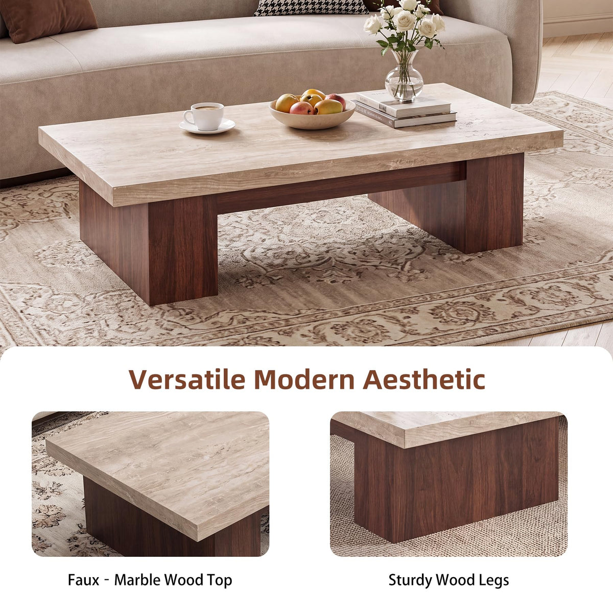 Large Rectangular Coffee Table with Spacious Top