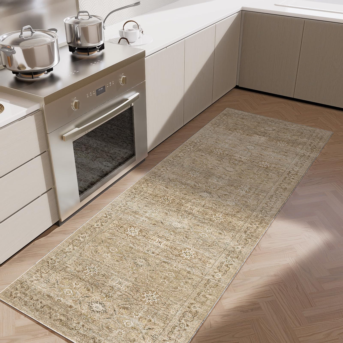 Washable Vintage Runner Rug with Non-Slip Backing