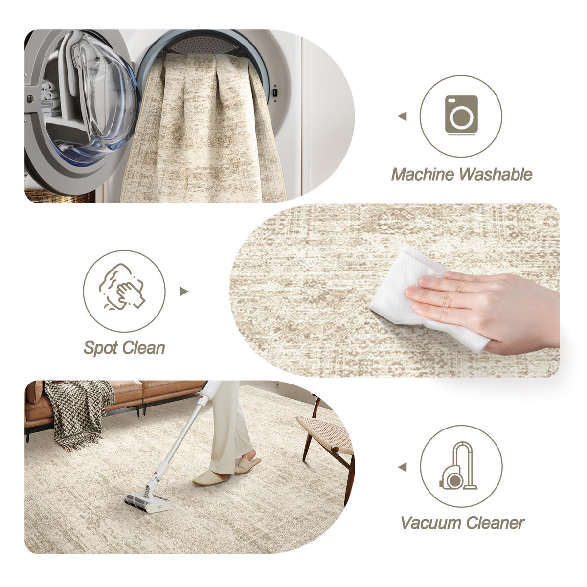 Washable Area Rug with Non-Slip Backing