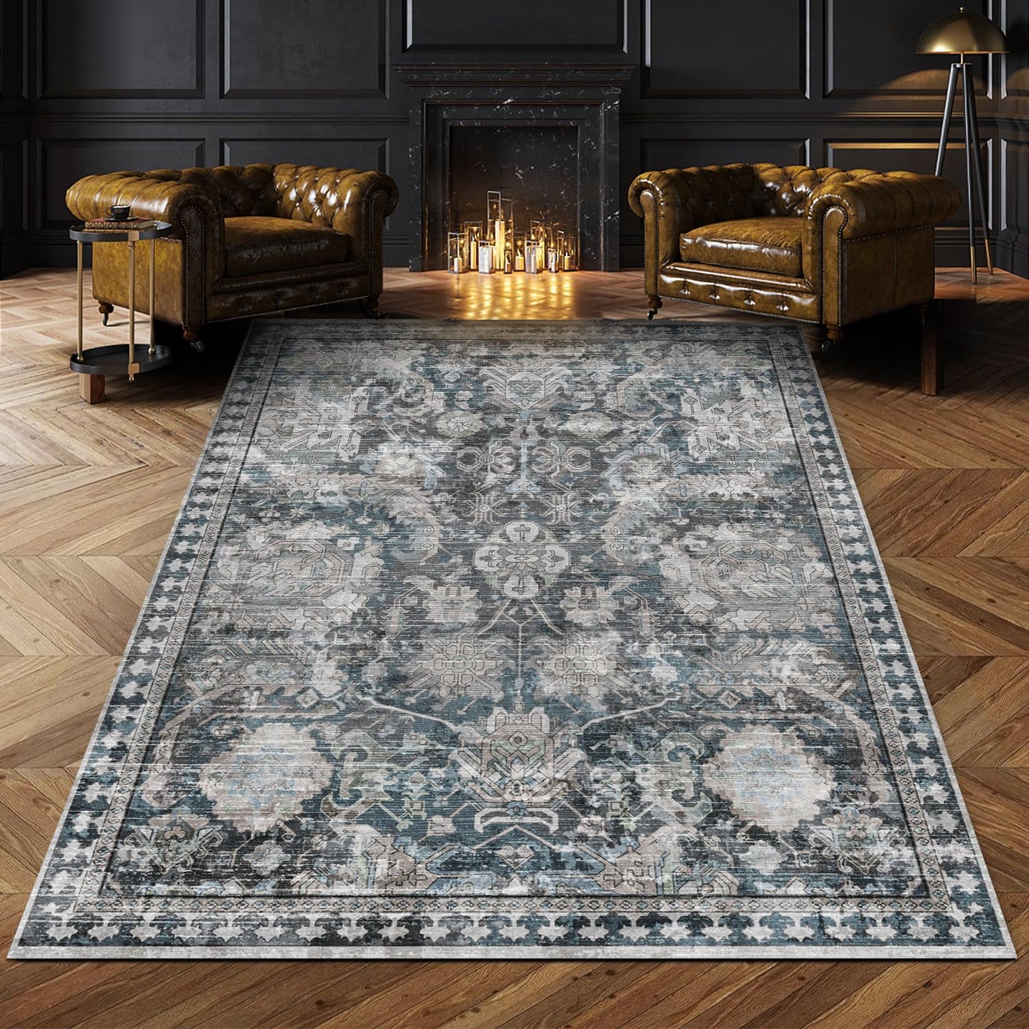 Washable Vintage Tribal Area Rug with Non-Slip Backing