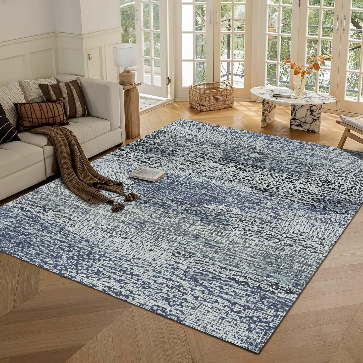 Washable Vintage Tribal Area Rug with Non-Slip Backing