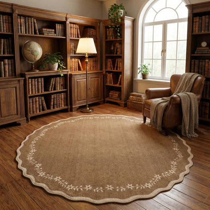 Scalloped Washable Area Rug with Non-Slip Backing