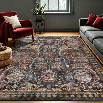 Washable Vintage Tribal Area Rug with Non-Slip Backing
