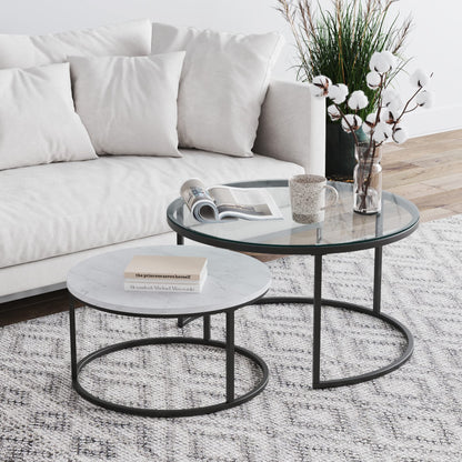 Round Nesting Coffee Table Set with Metal Frame