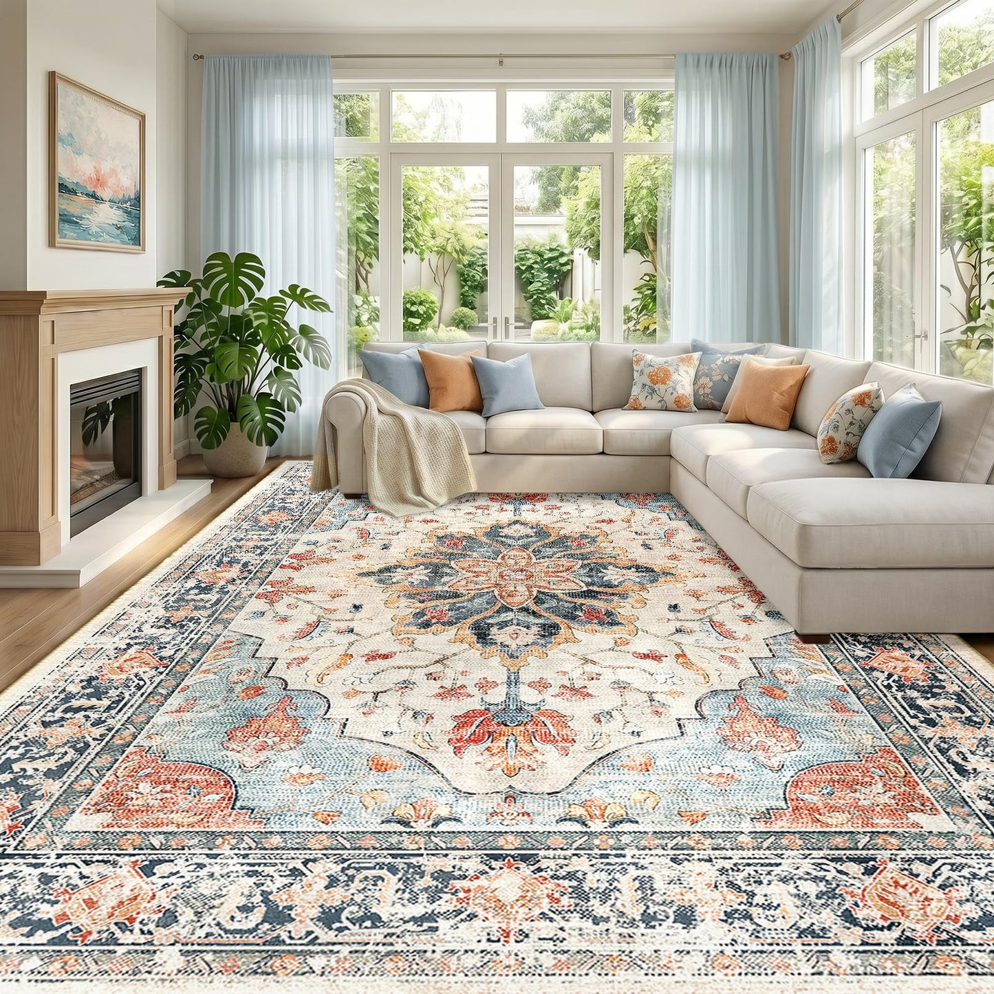 Washable Area Rug with Soft Non-Slip Backing