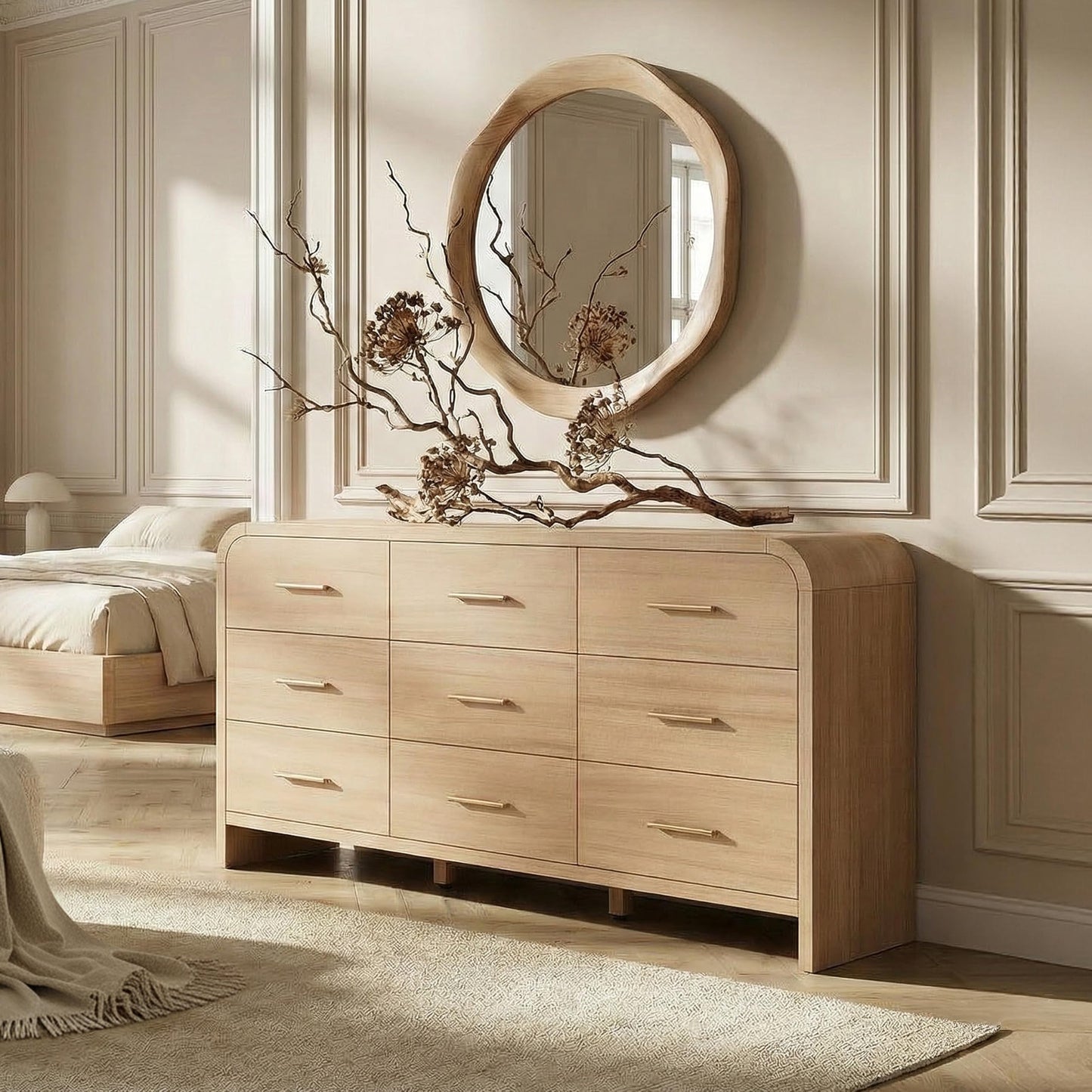 Curved 63-Inch Modern Dresser with Spacious Storage