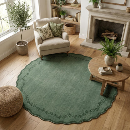 Scalloped Washable Area Rug with Non-Slip Backing