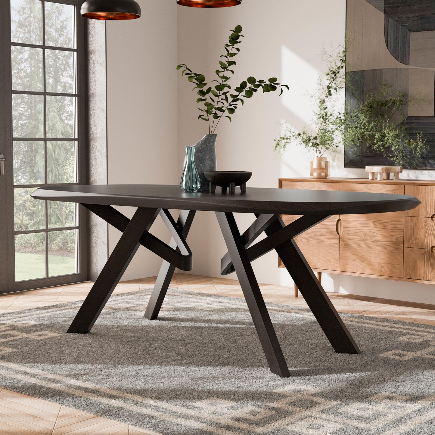 Mid-Century Solid Wood Rectangular Dining Table