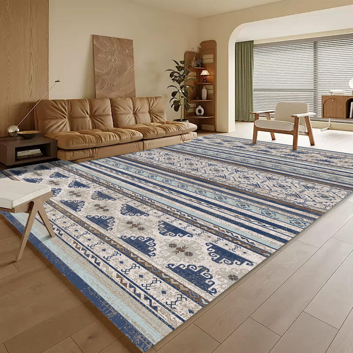 Washable Vintage Tribal Area Rug with Non-Slip Backing