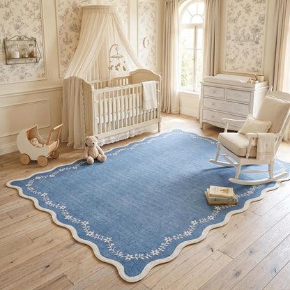 Scalloped Washable Area Rug with Non-Slip Backing