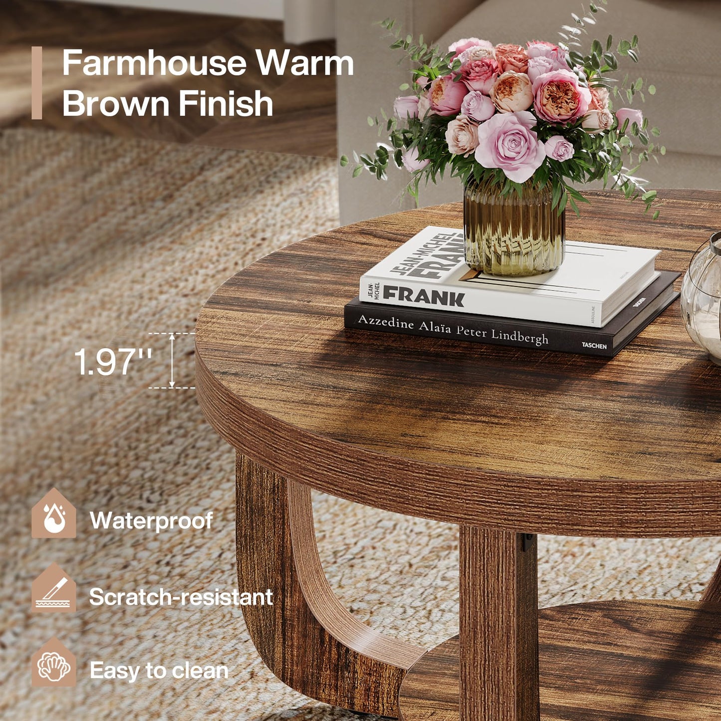 Round Two-Tier Coffee Table with Hidden Storage