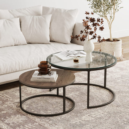 Round Nesting Coffee Table Set with Metal Frame