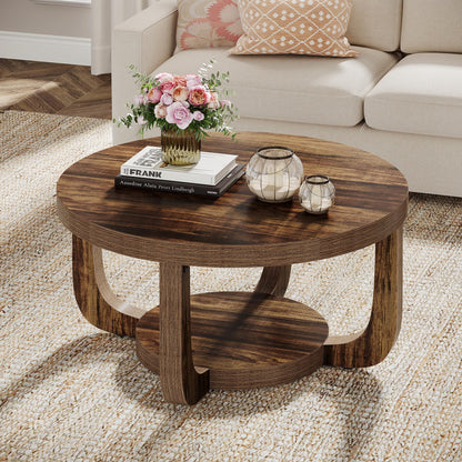 Round Two-Tier Coffee Table with Hidden Storage