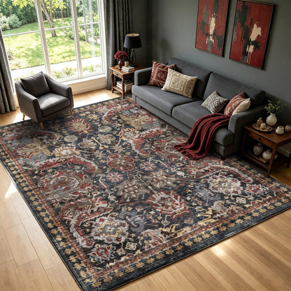Washable Vintage Tribal Area Rug with Non-Slip Backing