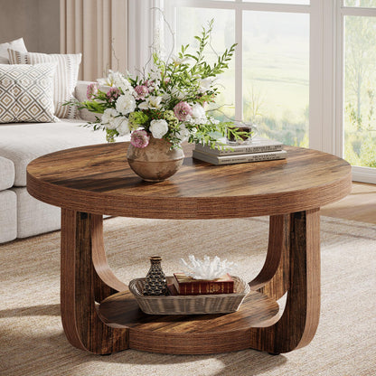 Round Two-Tier Coffee Table with Hidden Storage