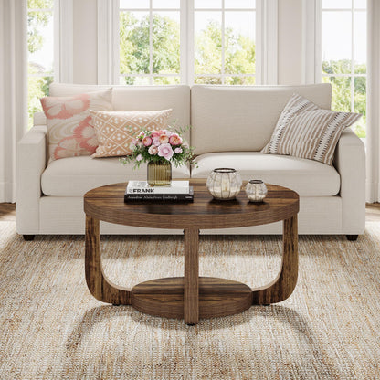 Round Two-Tier Coffee Table with Hidden Storage