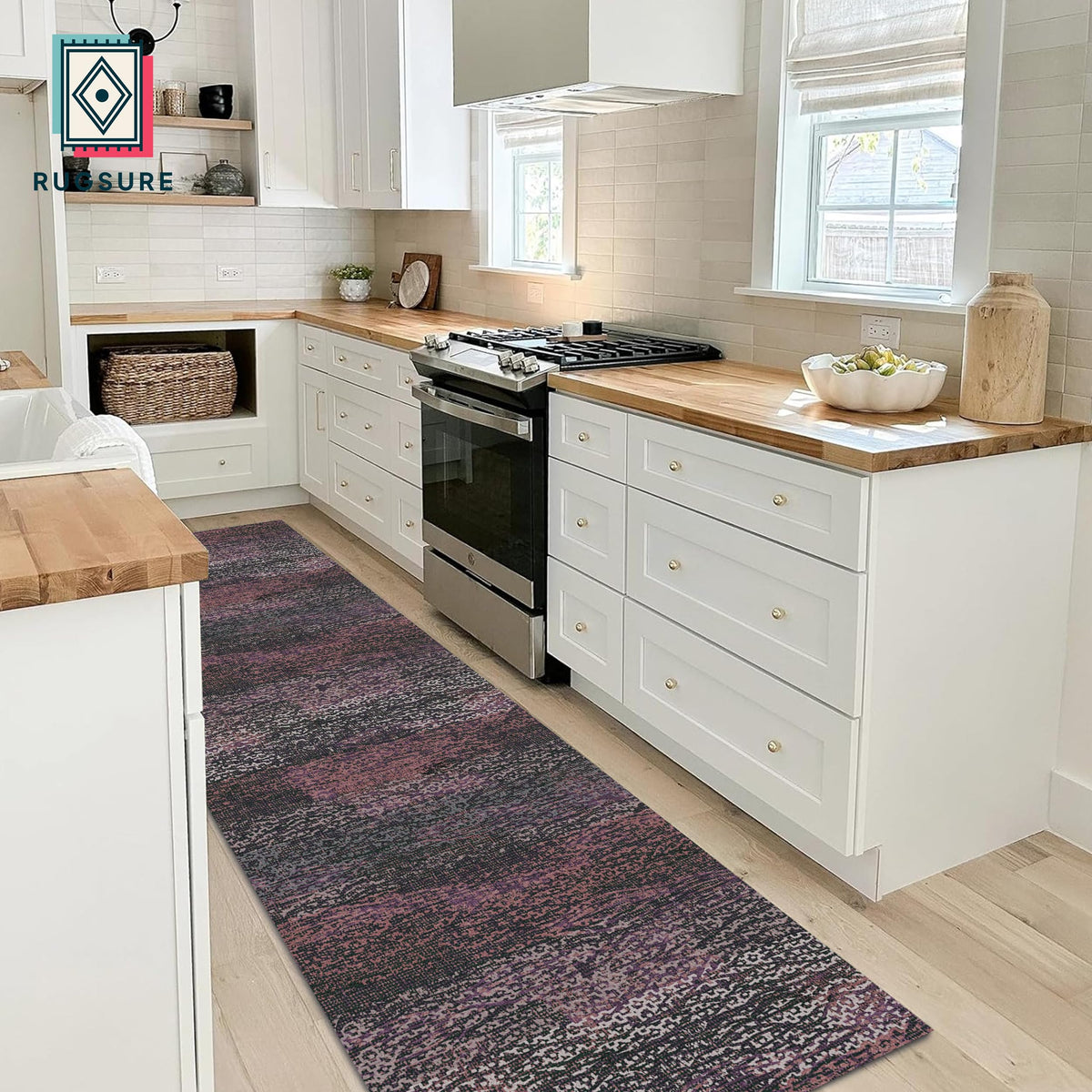 Washable Vintage Tribal Area Rug with Non-Slip Backing
