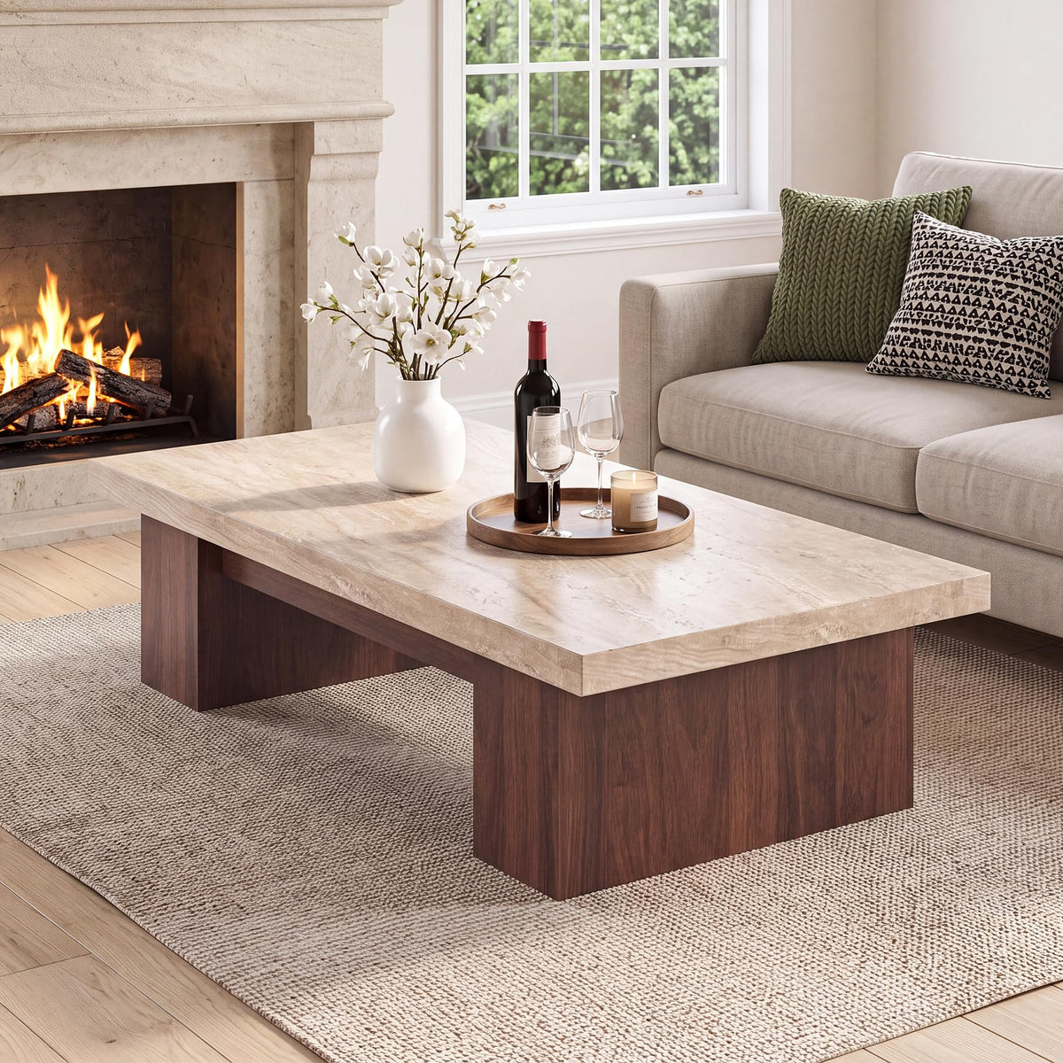 Large Rectangular Coffee Table with Spacious Top