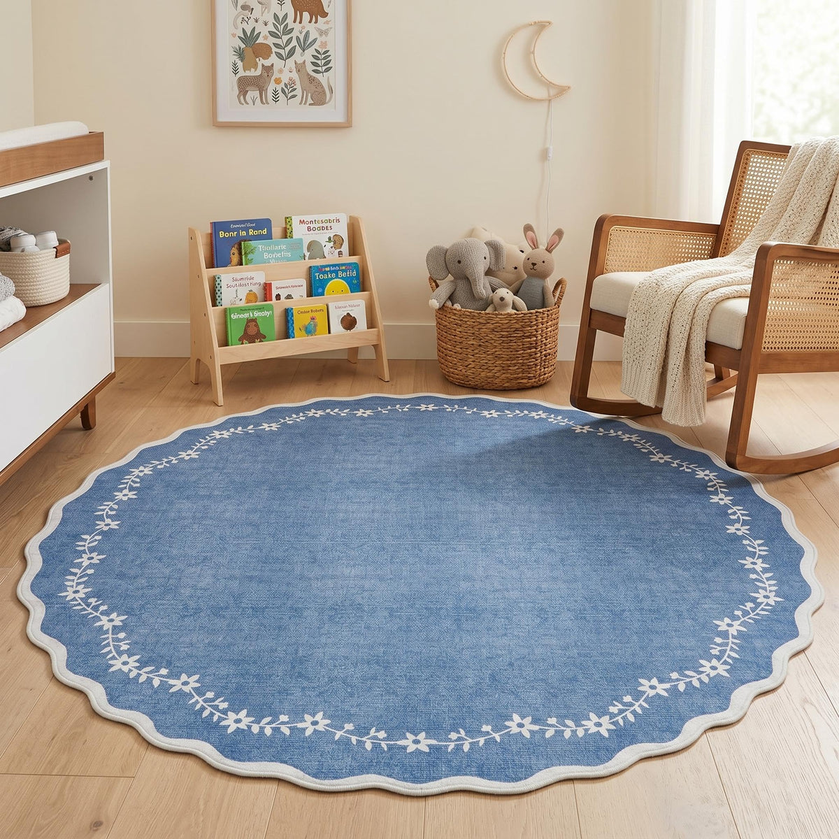 Scalloped Washable Area Rug with Non-Slip Backing