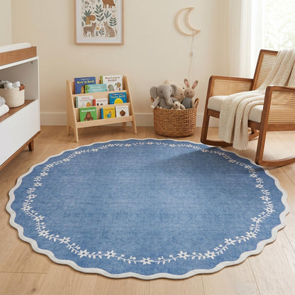 Scalloped Washable Area Rug with Non-Slip Backing