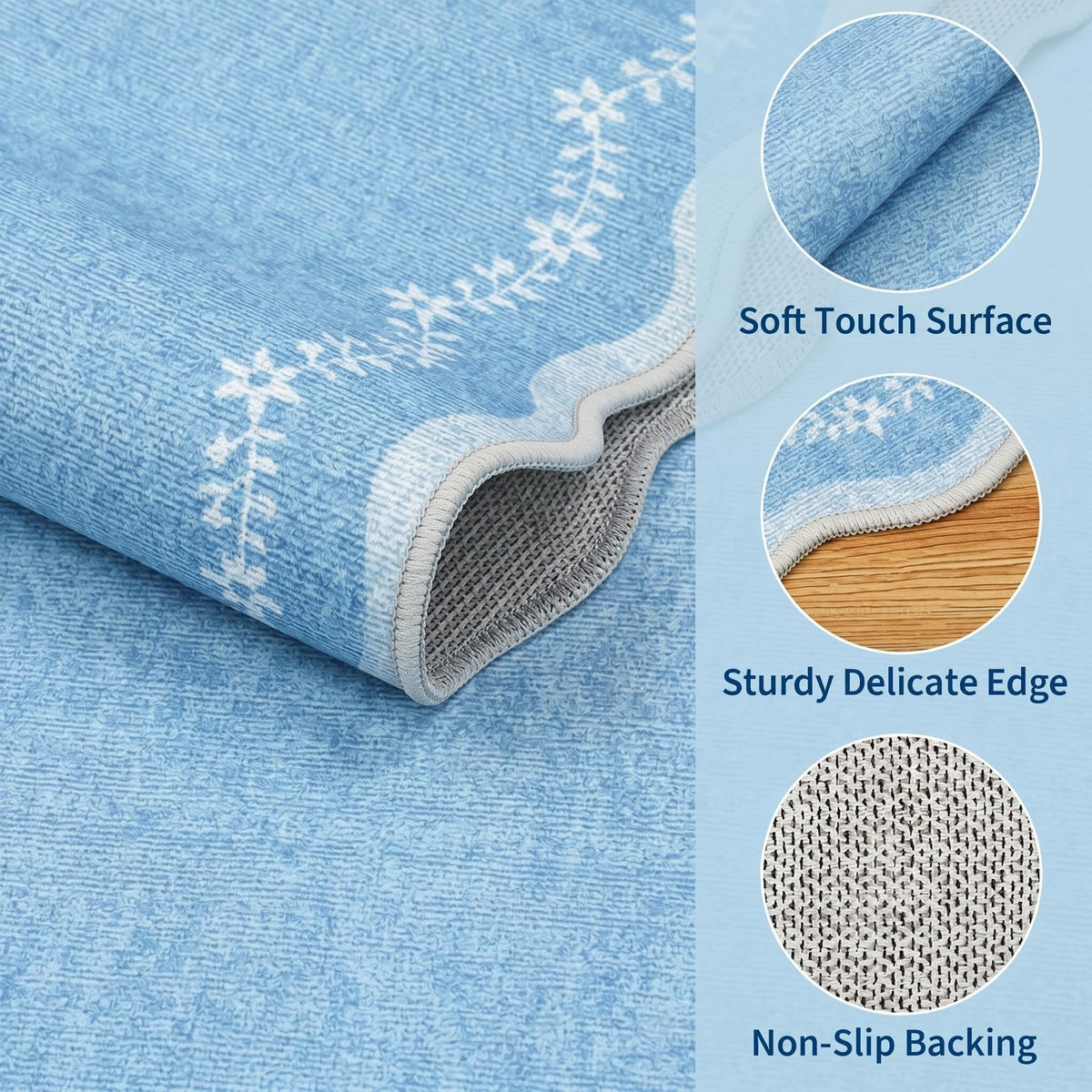 Scalloped Washable Area Rug with Non-Slip Backing