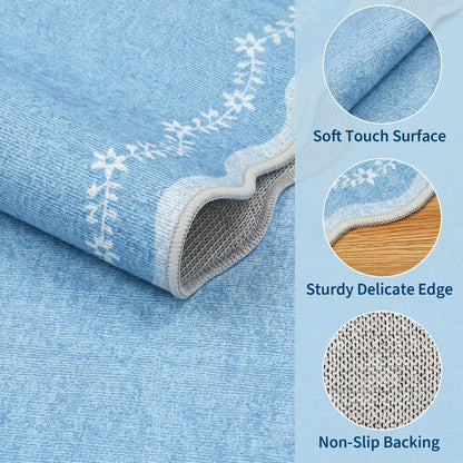 Scalloped Washable Area Rug with Non-Slip Backing