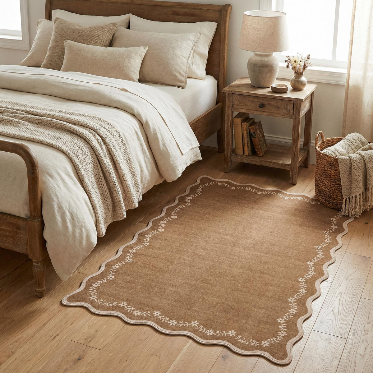 Scalloped Washable Area Rug with Non-Slip Backing