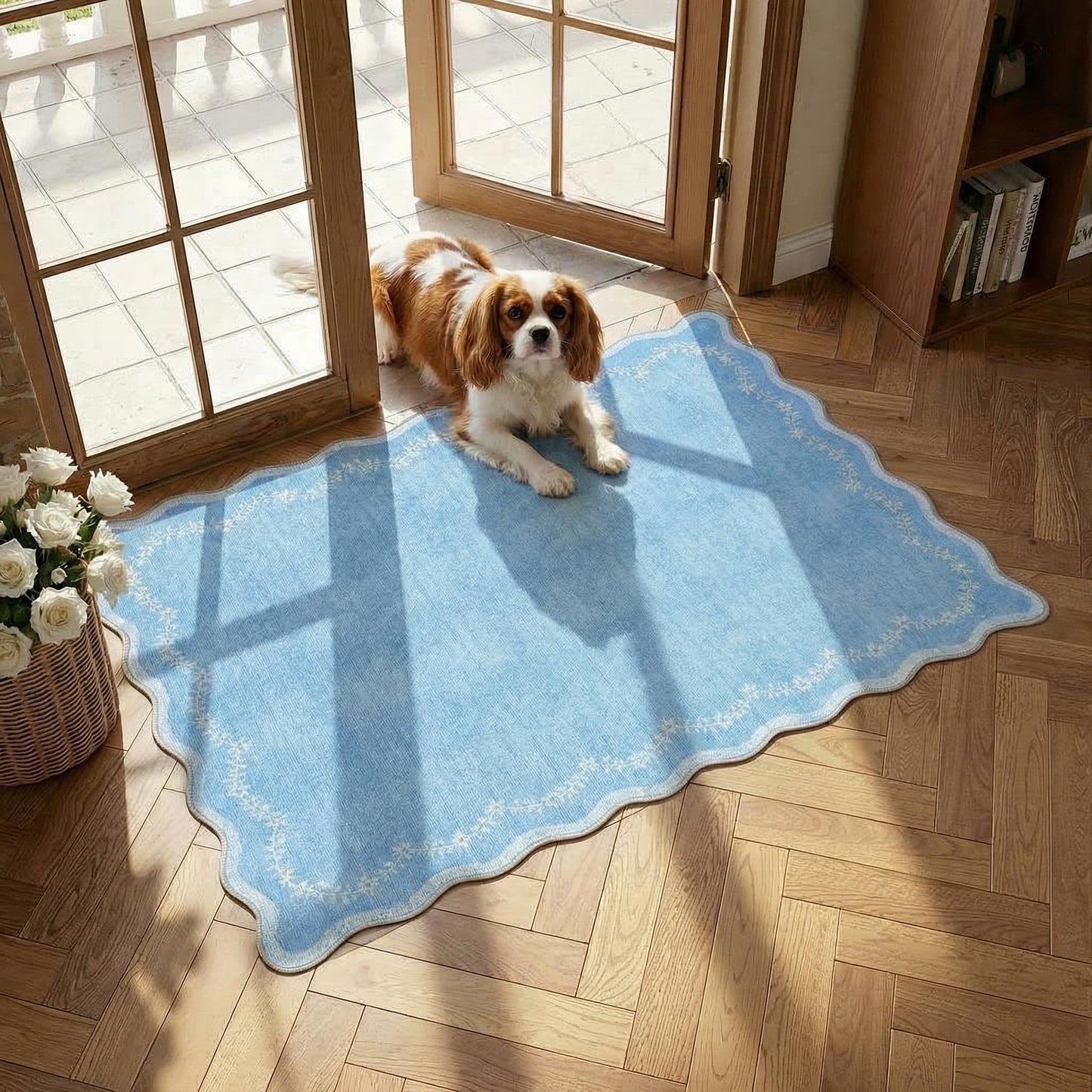 Scalloped Washable Area Rug with Non-Slip Backing