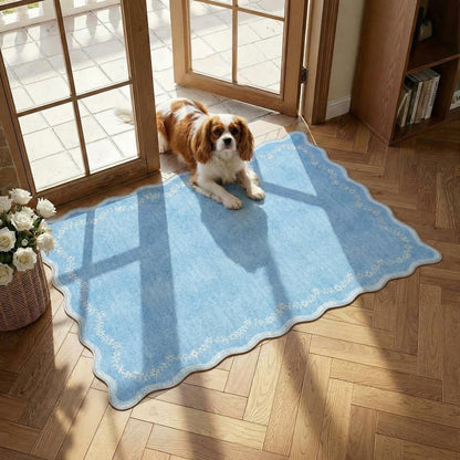 Scalloped Washable Area Rug with Non-Slip Backing