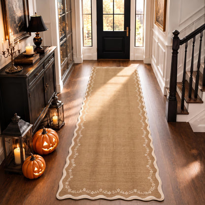 Scalloped Washable Area Rug with Non-Slip Backing