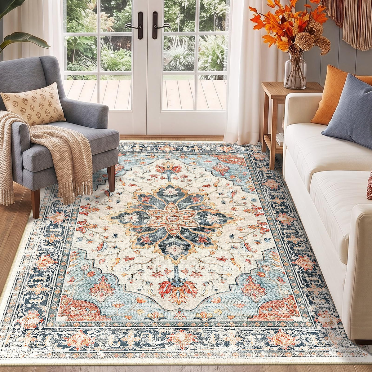 Washable Area Rug with Soft Non-Slip Backing