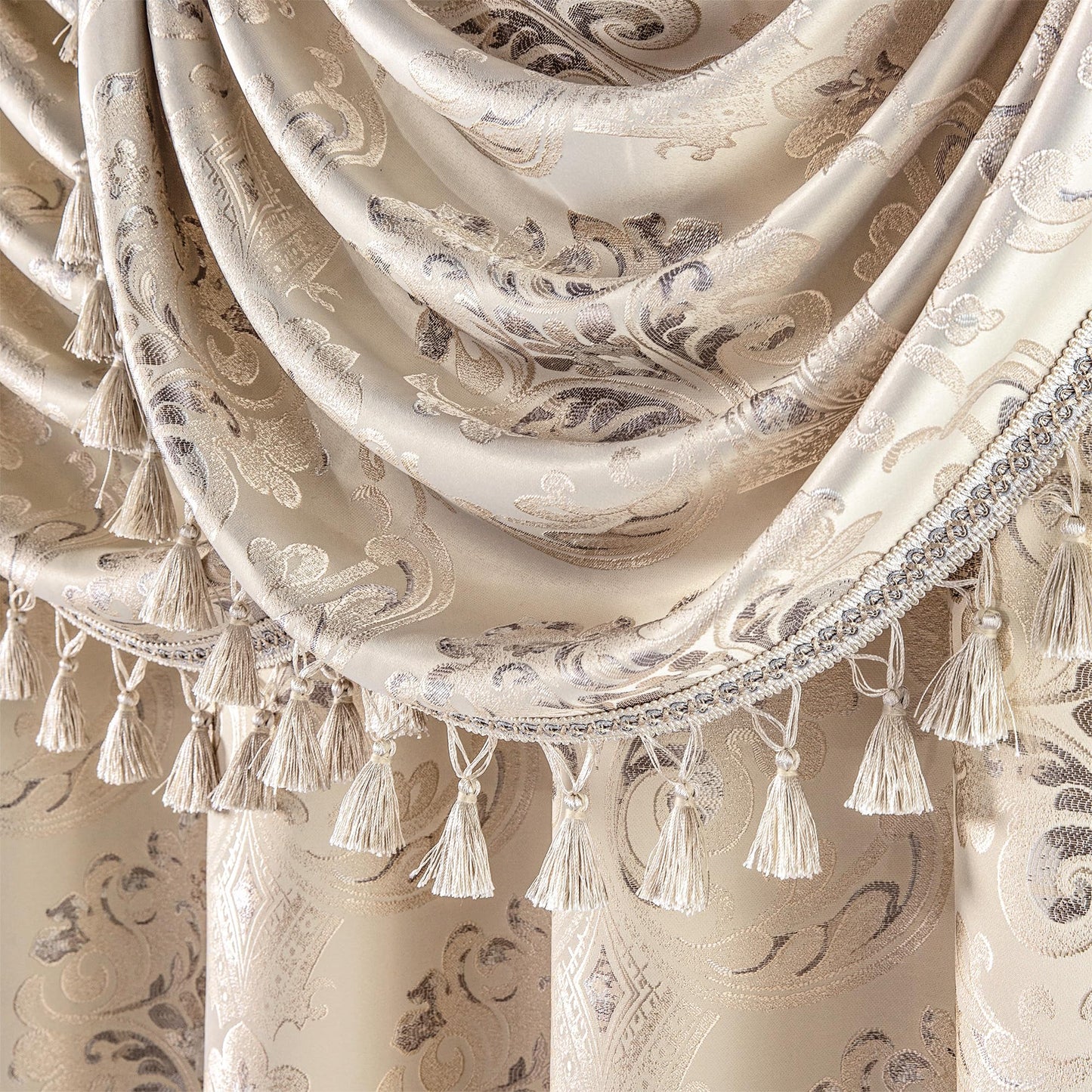 Luxury Damask Curtains with Waterfall Valances