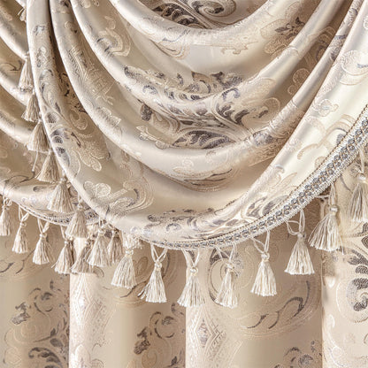 Luxury Damask Curtains with Waterfall Valances