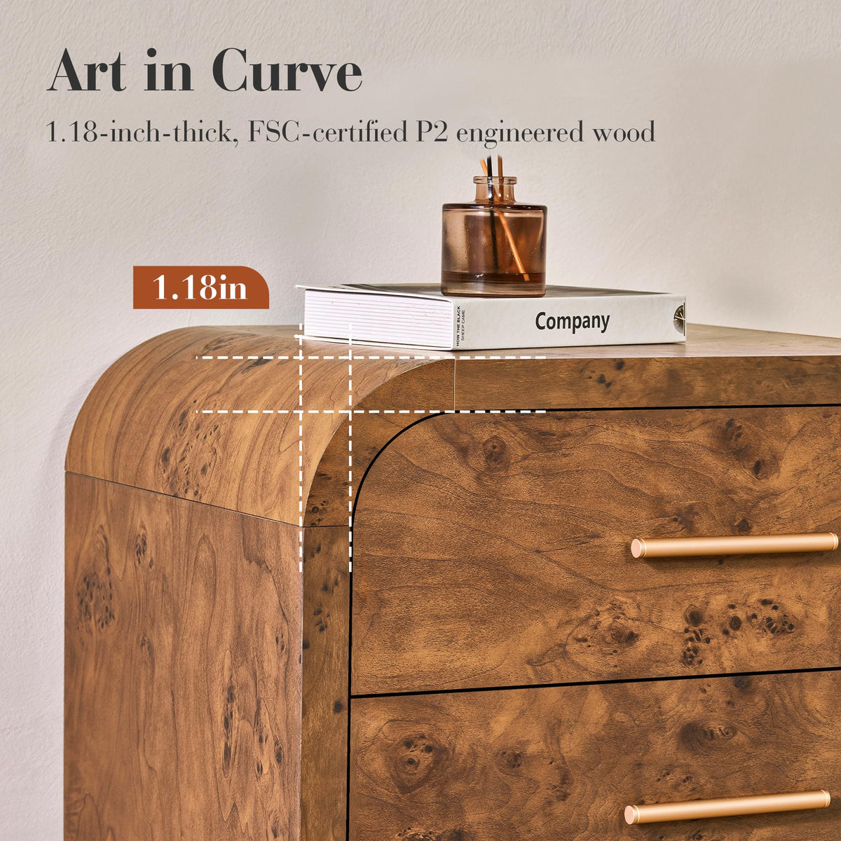 Curved 63-Inch Modern Dresser with Spacious Storage